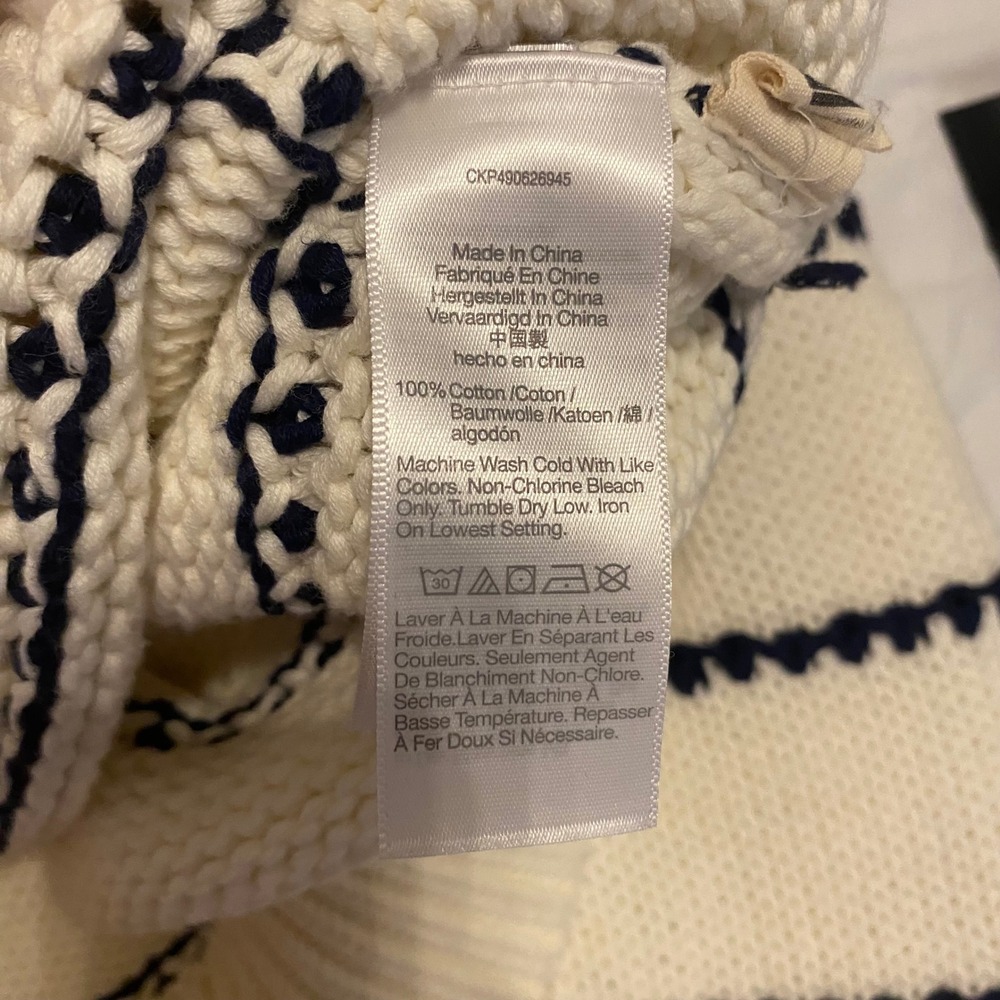 Madewell Sweater Womens Small Cream Black Striped Cotton Knit Crewneck Preppy - Picture 4 of 4